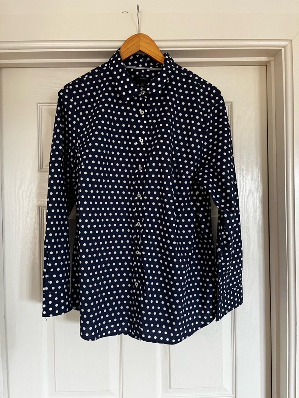 Talbots Navy and White Polka Dot Blouse